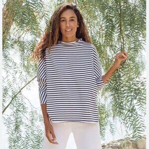 Frank & Eileen effie long sleeve funnel neck capelet Size: S white/navy stripe